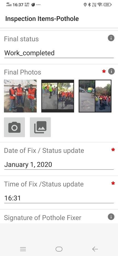 Internal field app: before and after photos with sign-off