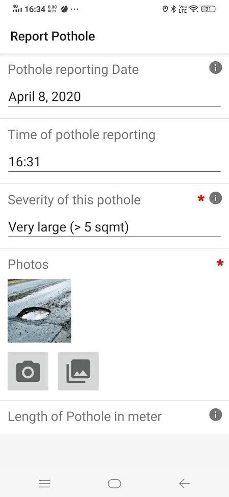 Internal field app: recording a pothole’s size and severity